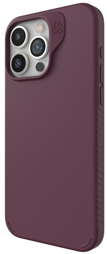 ZAGG Manhattan Snap iPhone 15 Pro Max Case - Premium Silicone iPhone Case, Durable Graphene Material, Smooth Surface with a Comfortable Ripple Grip, MagSafe Phone Case, Plum Purple