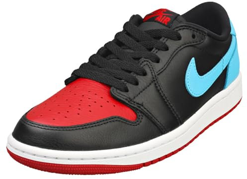 Nike Damen 1 Retro Low Og Basketballschuh, Black/Dark Powder Blue-Gym Red, 38.5 EU