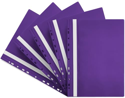 Netuno 5x Schnellhefter Kunststoff Hefter A4 Violett mit Klarsichtdeckel und Beschriftungsfeld gelocht Mappen zum Sortieren Aufbewahren Archivieren ideal für Schule Studium Büro Zuhause