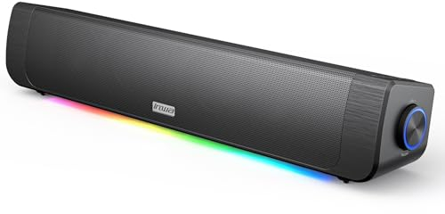 Inwa Altavoces para Ordenador, Inalámbrica, Cuatro Modos de Iluminación, Control de Volumen con Botón, FM, Bluetooth/Entrada de 3,5 mm/Unidad USB, Carga USB-C, para PC, Tableta