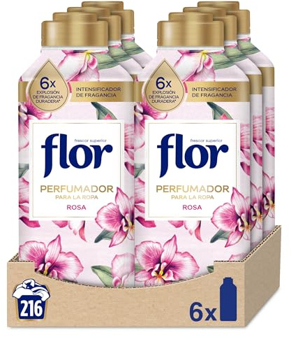 Flor Perfumador para la Ropa, con perlas de frescor, fragancia Rosa - 216 lavados (6x36 lavados)