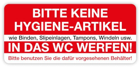 Aufkleber Hygiene „Bitte keine Hygiene-Artikel in das WC werfen!“ Varianten wählbar, Made in Germany | 8x3,6 cm, Größen Name: Aufkleber | 8 x 3,6 cm