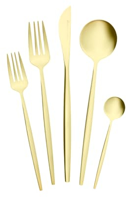 Karaca Orion Mat 6 Personen Besteck Set mit Box Champagner Gold, 30 Teilig - Elegantes Besteckset für 6 Personen in Matt Champagner Gold, 30-teilig, Inklusive Tafelmesser, Esslöffel, Essgabeln