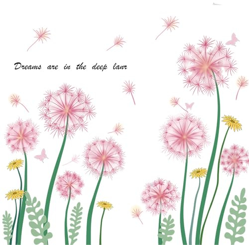 Löwenzahn wandtattoo,Blume Wandtattoo Fensteraufkleber,Fensterbilder Blumen, für Sommer Frühlings Deko, Wandtattoo Fenster, Rosa Wandsticker für Kinderzimmer