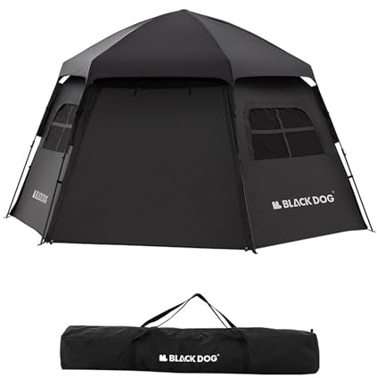 Blackdog Großes 3-Sekunden-Schnellaufbau Zelt für Camping, PU3000mm,UPF50+ | Windstärke 5, verstärkter UV-Schutz, 2m hoch, 12,5m², 360° Belüftung, mit Netzfenstern und abnehmbarer Bodenmatte