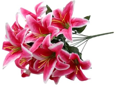 kesurpae Realistische künstliche Lilienblume für den Innen oder Außenbereich, künstliche Seidenblumen für Dekorationen, künstliche Blumen, künstliche Lilien, Dunkelrosa