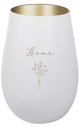 Der-Porzellan-Laden Windlicht mit Gravur Home, Weiß Gold, Teelichthalter aus Glas mit Spruch, Tischdeko modern