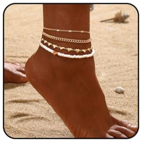 Vakkery Boho Fußkettchen für Damen mehrlagige Fußkettchen verstellbare Strand-Fußkettchen (4 PCS)