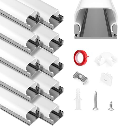 HOMMAND LED Profil - Aluminium U-Form 10m mit Eckverbinder, Klebstoff, Endkappen, Montageclips und Diffusor - LED Streifen Kanal 10 x 1m/3,3ft
