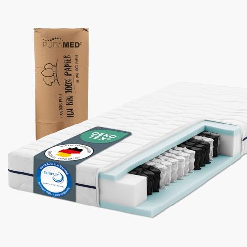 PURAMED Taschenfederkernmatratze 80x200 cm | Härtegrad H2 | Höhe 20 cm | ergonomische 7-Zonen Matratze | waschbarer Mikrofaser-Bezug | Oeko-TEX® & CertiPUR Zertifiziert | produziert in Deutschland