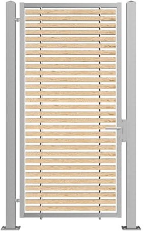 Gartentor Edelstahl V2A Hochmodell 2 m, Modern trifft Klassik - Lärchenholz, Din rechts od. links, versch. Montagesets, Gartentür, Zauntor, Terrassentür (mit Pfosten DIN links ohne Montageset)