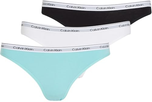 Calvin Klein Damen 3er Pack Slips Bikini Form Baumwolle mit Stretch, Mehrfarbig (Black/Beau Blue/White), M