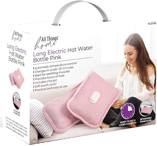 Rechargeable Electric Hot Water Bottle Long, Bed Hand Warmer Massaging Heat Pad Strip Hot Water Bag for Hand, Neck and Shoulder, Back, Legs, Waist, 51x16cm, Pink