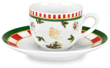 Fade Set mit 6 weihnachtlichen Kaffeetassen aus Porzellan mit Untertassen „Circus“ 100 ml