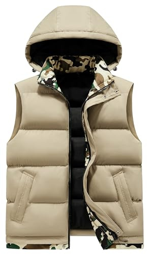 AIEOE Mens Body Warmers with Hood Warm Gilet Winter Waistcoat Windproof Sleeveless Jacket Outdoor Vest Outerwear Gilets Cotton Padded 2 Pocket for Hiking Golf Travelling M
