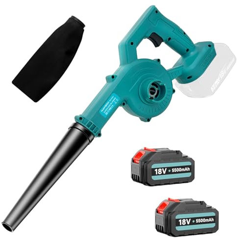2-in-1 Leaf Blower, Mini Leaf Blower Compatible with Makita 18V Battery(2 x 5.5Ah Battery and Charger), with Tube & Dust Bag for Easy Clearing of Leafs, Debris & Waste in Garden, Patio & Drive