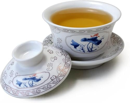 YXHUPOT Gaiwan Sancai Service à thé en porcelaine blanche avec couvercle et soupière Motif lotus 150 ml