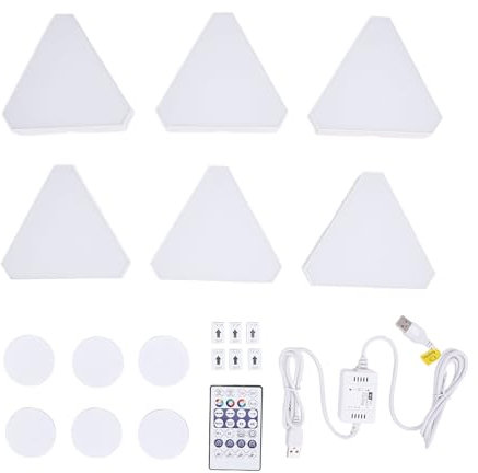 WOOXGEHM 6 Ensembles de Panneau Lumineux Triangle, Méthodes de Contrôle Triple Lumière LED Triangle, Synchronisation de Musique USB, Applique Murale Triangle RVB