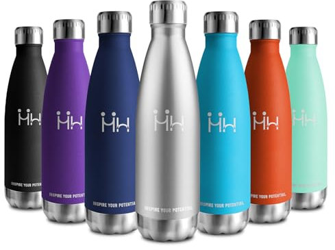 Thermosflasche 500ml, Vakuum Wasserflasche, Trinkflasche Edelstahl Auslaufsicher, BPA-Frei Thermoskanne Kohlensäure Geeignet, Trinkflasche für Sport, Schule, Uni, Yoga, Sport, Fahrrad, Camping, Gym