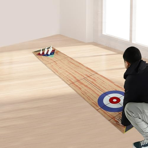 3 in 1 Tisch Curling Spiel, Tragbares Indoor Shuffleboard Spiel, Bowling auf EIS Tischspiel Reisespiel, Tisch-Familienspiel für Zuhause, Büro, Party, 360x57cm
