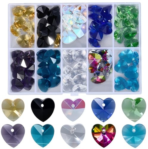 SOFPLATE 80 Stück 10 Farben Glas Herzanhänger Facettierte Kristallanhänger 14mm Klein Hängend Bunt Romantisch Oben Gebohrt Abstandsperlen Anhänger Ornamente Für Die Schmuckherstellung Armbänder Halske