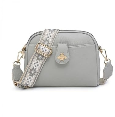 JFY Women's Bee Badge And Canvas Strap Cross Body Bag