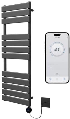 Richmond Black WiFi Electric Heated Towel Rail 400mm W x 1200mm H | Smart WiFi Controlled, Flat Design, 7 Day Programming, App Compatibility, Wall Mounted