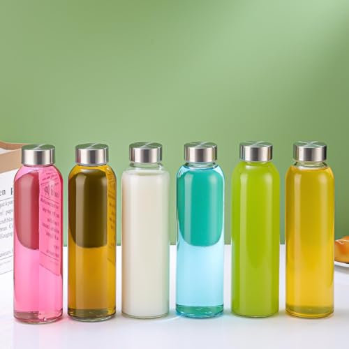 simpa 500ml Reusable Glass Bottles With Stainless Steel Lids - Set of 6 - Suitable for Work, Gym, Home, Hot or Cold Drinks.