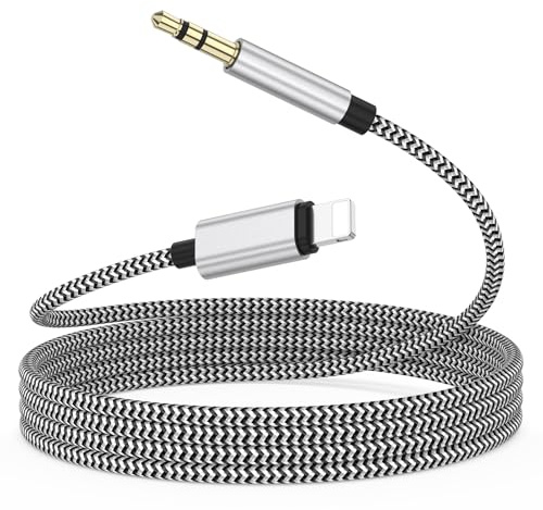 Amzpas Cavo Aux [Certificato MFi], Cavo Lightning Jack da 3,5mm, Cavo Audio per Auto, Adattatore per Cuffie Audio Ausiliario da Lightning a Jack da 3,5mm per lPhone 14/13/Pro Max/12/11 (Argento)
