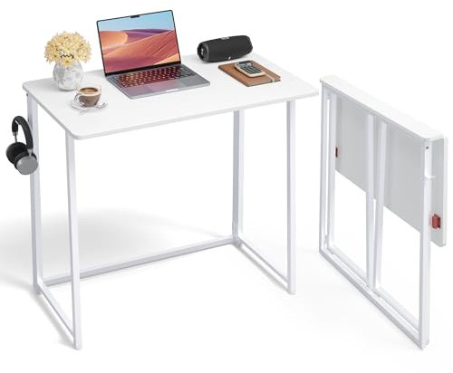 Xbro Escritorio Plegable Ahorra Espacio 80x45x75 cm, Mesa de Estudio Portátil para Casa, Oficina o Dormitorio, Escritorio Compacto para Espacios Pequeños, Blanco