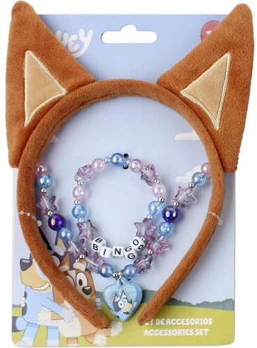Bluey Kinderschmuck-Set mit weichen Ohren, Halskette und Armband mit Bingo-Anhänger | Spielzubehör für Mädchen ab 3 Jahren mit thematischer Geschenkverpackung