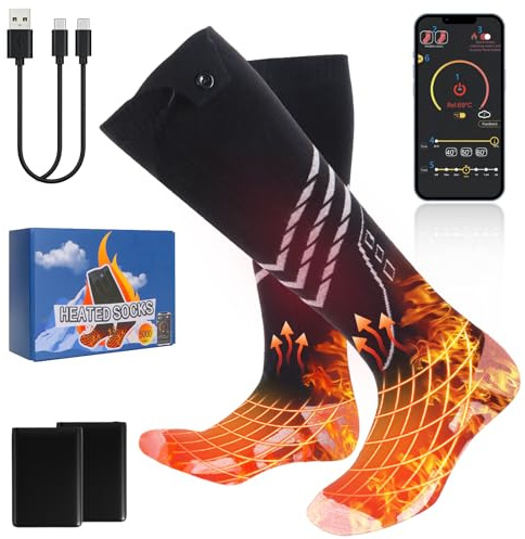 Ninonly Heated Socks for Women Men Rechargeable 5000mAh Battery, APP Controlled Electric Heated Socks with 4 Level Heating Washable Thermal Insulated Socks for Skiing, Hiking, Camping Outdoor M