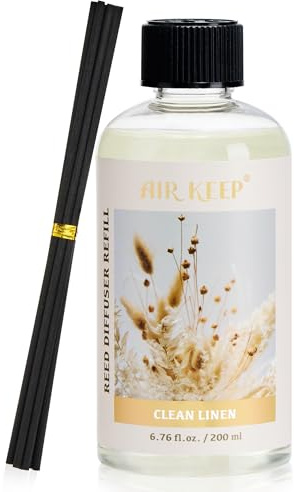 Airkeep Raumduft Nachfüller 200ml mit Duftstäbchen - Clean Linen Nachfüllflasche für Stäbchen Diffuser - Langanhaltender Lufterfrischer für Zuhause, Bad und Wohnung