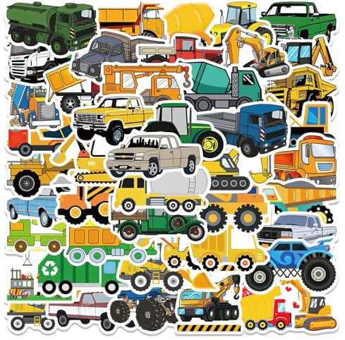 ParPix 50 Stk Bagger Sticker Jungen, Groß Auto Sticker, Baustelle Traktor Aufkleber Kinder, Wasserfeste Aufkleber Auto, Stickers Fahrzeuge, Autosticker,Stickers Autos für Koffer Laptops Wasserflasche