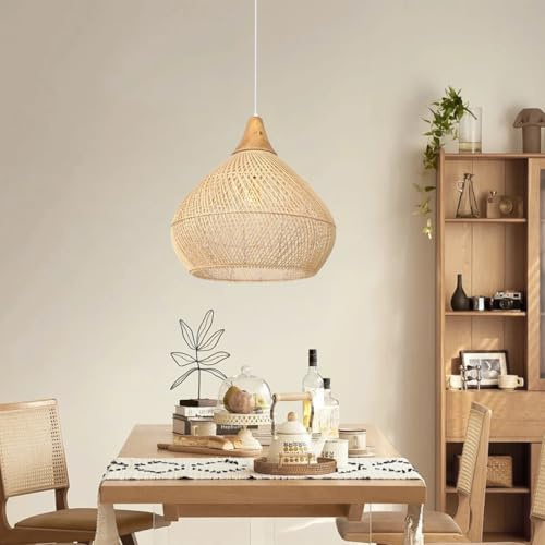 JOYINLED Pendelleuchte Wohnzimmer Boho Korbleuchten Pendellampe Rattan Hängeleuchte Esszimmer Lampe E27, Lampenart:Pendelleuchte(50cm)