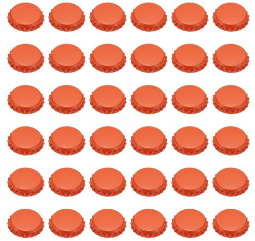 sourcing map 108 Pcs Oxygen Absorbing Beer Bottle Caps, 32mm Pry Off Bulk Crown Caps Bottle Toppers for Soda Beer Wine Glass Bottles Home Brewing DIY Pendants or Craft Scrapbooks, Orange