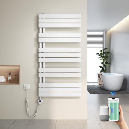 Heilmetz Badheizkörper Elektrisch Heizkörper Bad mit WiFi Digitalem Thermostat Handtuchheizkörper mit Timer-Funktion 1176x600mm 600 Watt für Badezimmer/Wohnzimmer Weiß