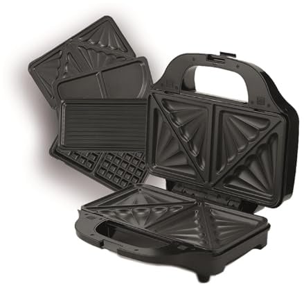Hamilton Beach 4-in-1 Sandwich Toaster, Deep Fill, Waffle, Panini & Omelette Maker, Removable Non-Stick Plates, Cool-Touch Handle, Dishwasher Safe Parts, Indicator Lights, 900W, Black - HBSLS2002