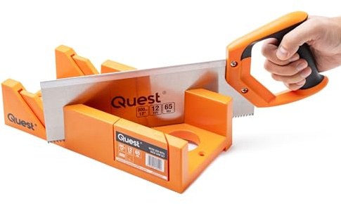 Quest Gehrungslade mit Rückensäge 300 mm - für Holz, PVC & MDF | Präzisions-Schneidlade für exakte 45°- & 90°-Schnitte an Leisten & Profilen, saubere Schnittkanten für Innenausbau