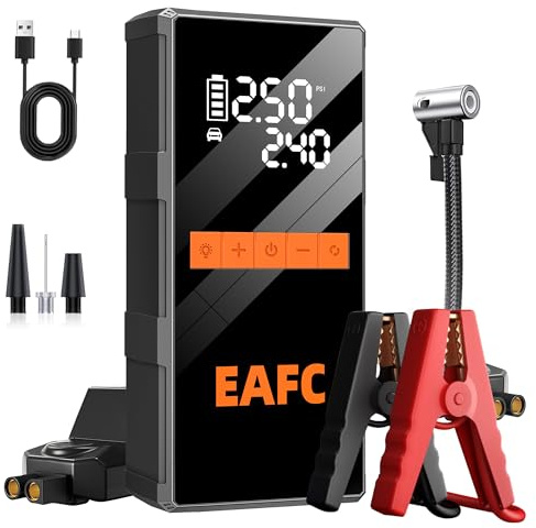 4000A Arrancador de Baterias de Coche con Compresor 150 PSI, Arrancador de Coches Portatil 12V (hasta 10L Gasolina/5L Diesel), Arrancador Bateria Moto con Pantalla LED, LED, USB-C
