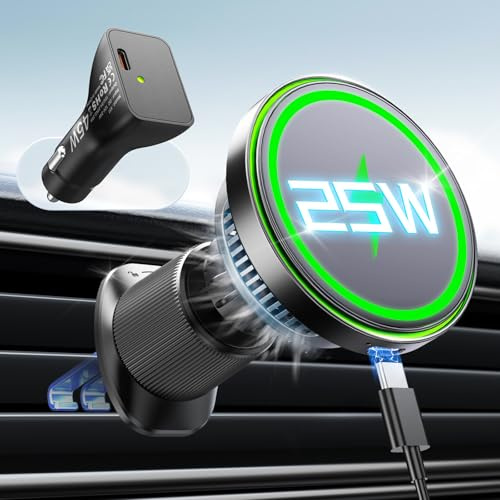YOSH für MagSafe Autohalterung mit 25W Ladefunktion [AI Aktives Kühlsystem] | 25W Schnellladung Handyhalterung Auto für MagSafe mit ausziehbarem Metall-Doppelhaken, N58 Magnete für iPhone Samsung Pixel
