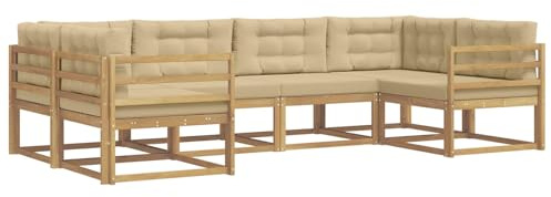 vidaXL Outdoor-Sofagarnitur mit Kissen 6 pcs Weiß und Beige, Akazienholz Lounge Set für draußen, modernes Gartenmöbel, wetterfest und stylisch für deinen Garten