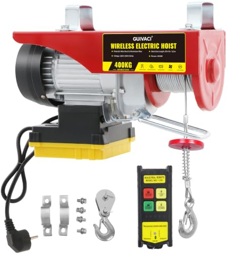 ELektrische Seilwinde 400kg Hebeleistung, 850W Motor mit 12m geflochtenem Stahlseil, 10m/min Hubgeschwindigkeit, Hebezug mit kabelloser Fernbedienung und Umlenkrolle