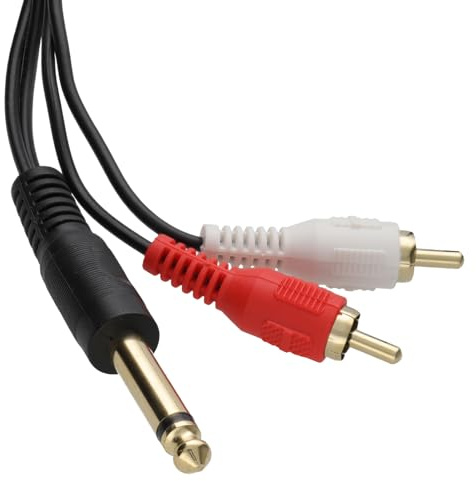 kenable 6.35mm Mono Jack to 2 RCA Phono Plugs Screened Audio Cable Mixer Amp Lead Black 3m