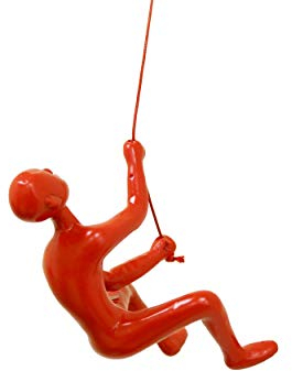 Climbing Man Wall Art Für Heimdekoration mit 76,2 cm Lederseil | Polyresin-Statuen und Skulpturen mit Aufhängezubehör für moderne Wanddekoration und motivierende Kunst, rot