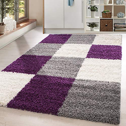 HomebyHome Shaggy Teppich 200x300 Wohnzimmer (200 x 290 cm) - Shaggy Teppich Hochflor Violett Extra Weich und Flauschig - Langflor Teppiche für Schlafzimmer, Küche, Flur - Carpet, Halı, Kilim