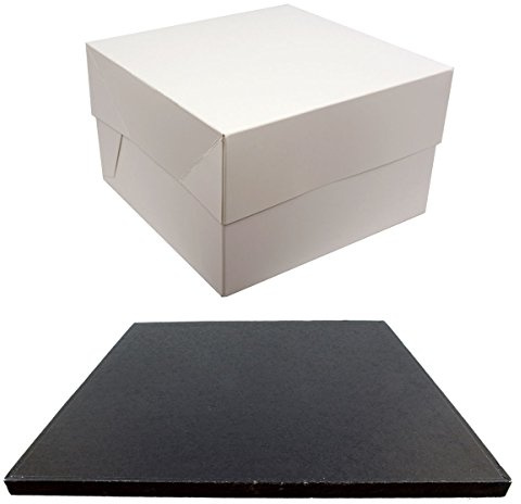 Square Coloured 12 Drum Cake Board and White Transporting Box (Black)