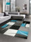 CARPETIA Designer Teppich Wohnzimmerteppich karo türkis grau Creme schwarz Größe 160x230 cm