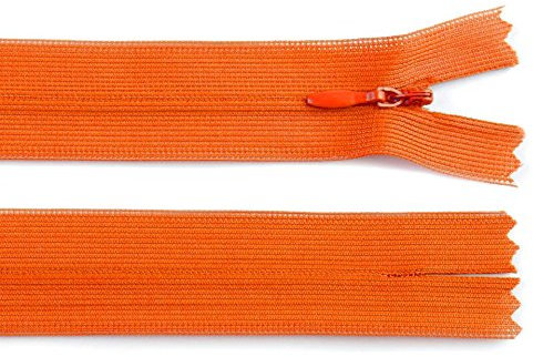 Schnoschi 1 Stück 30 cm Langer Spiralreißverschluss, nahtverdeckt, Nicht teilbar, orange, 3mm Laufschiene, Reißverschluss