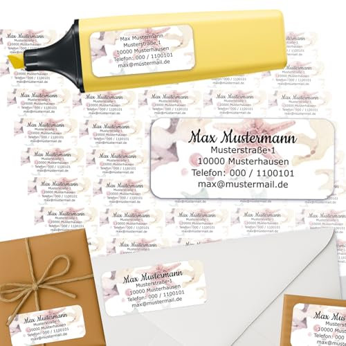 Adress-Etiketten - Adress-Aufkleber Sticker Namensaufkleber mit Ihrem Wunschtext 57x 23mm, für 1 bis 5 Zeilen Text - 45 Stück 45 Hintergründe zur Auswahl (27 Watercolor Seesterne starfish)